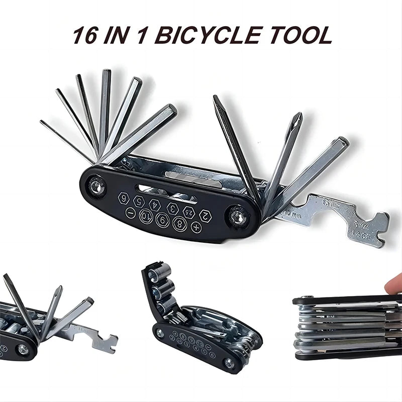 Mountain Bike Portable Socket, Multipurpose Wrench, Bicycle Multi Tool, Screwdriver, Motorcycle Repair Tools, 16 in 1