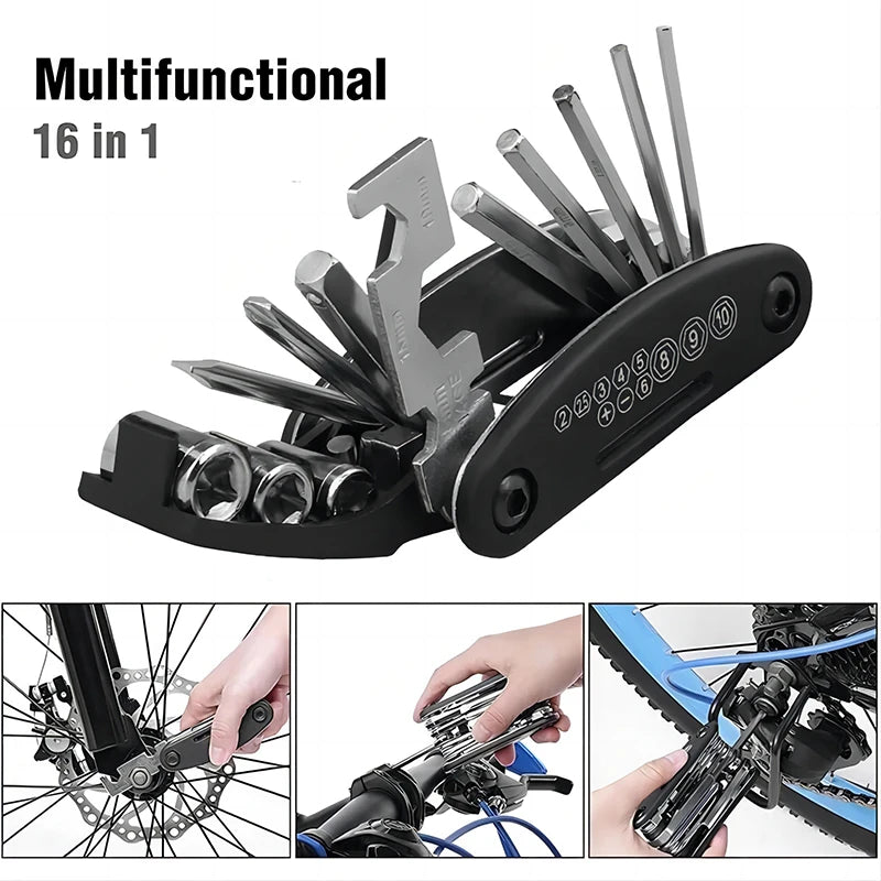 Mountain Bike Portable Socket, Multipurpose Wrench, Bicycle Multi Tool, Screwdriver, Motorcycle Repair Tools, 16 in 1