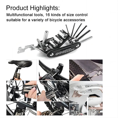 Mountain Bike Portable Socket, Multipurpose Wrench, Bicycle Multi Tool, Screwdriver, Motorcycle Repair Tools, 16 in 1