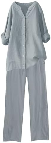 34 Sleeve Linen Romper Set for Women
