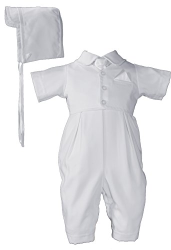 Handsome White Vested Gabardine Short Sleeve Christening Coverall 03 Month