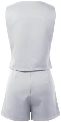 Sfascumop Womens Summer 2-Piece Outfit - V-neck Vest Shorts Set