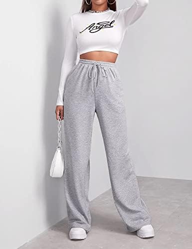 Wide Leg sweatpants for women Elastic High Waist Slimming Fit Pocket Design