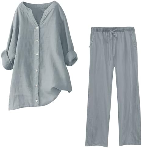 34 Sleeve Linen Romper Set for Women