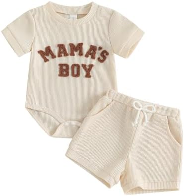Douhoow Baby Boy Summer Outfits Romper Shorts Set Embroidered Tote
