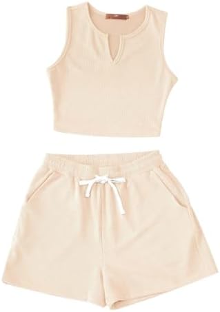 Model-Friendly FatheRinaic Womens Summer Slim Fit Vest Shorts Two-Piece Set