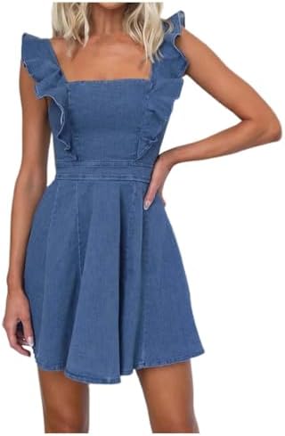 Chambray Ruffle Sleeve Bodycon Dress