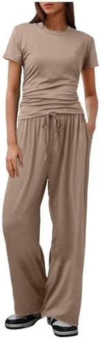 Cotton Jersey Tee Straight Leg Pants Set for Women