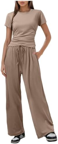 Cotton Jersey Tee Straight Leg Pants Set for Women