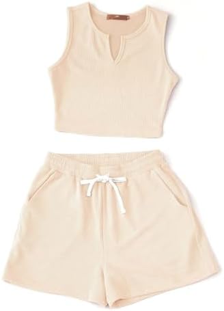 Model-Friendly FatheRinaic Womens Summer Slim Fit Vest Shorts Two-Piece Set