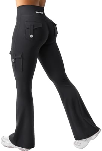 Womens workout flares with hidden pockets and no front seam