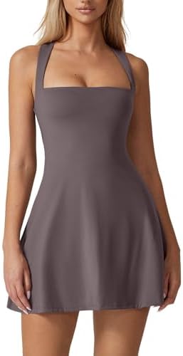 QINSEN Womens Square Neck Tennis Dress with Built-in Shorts
