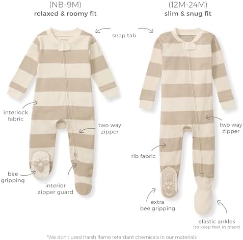 Burts Bees Baby Boys Pajamas Non-Slip Sleepers with Bee Grip