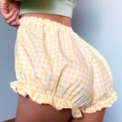 NUFIWI Womens Cute Frill Ruffle Gingham Boy Shorts Y2k Smocked Bloomers