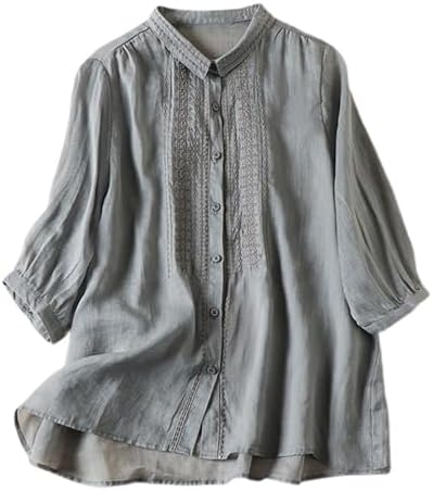 Womens Cotton Short Sleeve Linen Shirt - Casual Fit