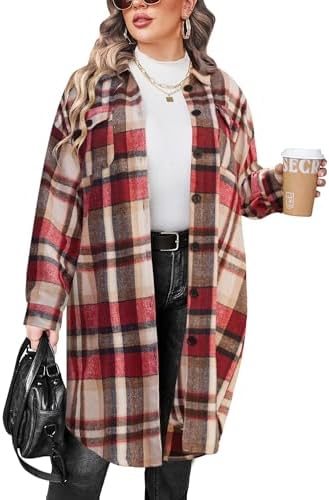 Plental plaid plus size jacket