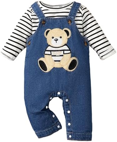 NZRVAWS Newborn Boy Stripe Animal Romper Overalls 0-18