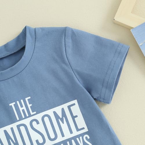 Cute toddler boys summer outfit set with short sleeves and casual pants