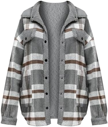 Fuzzy Warm Plaid Lapel Collared Long Sleeve Sherpa Jacket
