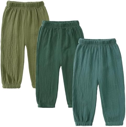 3-Piece Kids Cotton Linen Elastic Unisex Trousers