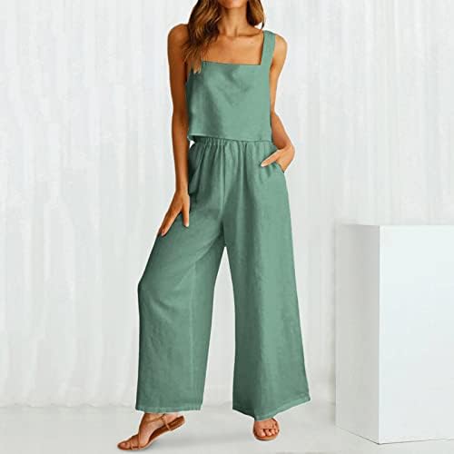 Two-Piece Linen Pants Jumpsuit Set for Women Summer Beach Vacation Trend