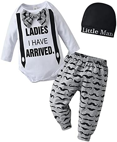 KuKitty Long Sleeve Romper Pants Hat 3PCS Outfits Set