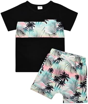 CETEPY Toddler boys crossover t-shirt pocket pant set beach vibe summer style