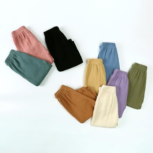 Heamoe Baby Girls Cotton Linen Pants Toddler Casual Elastic Waist Trousers