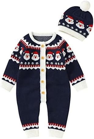 Perfect Christmas Gift Coziest Baby Sweater Santa Knit Romper Set