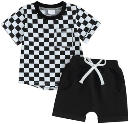 MABABY Toddler Baby Boy Summer Check Em Out T-Shirt Set