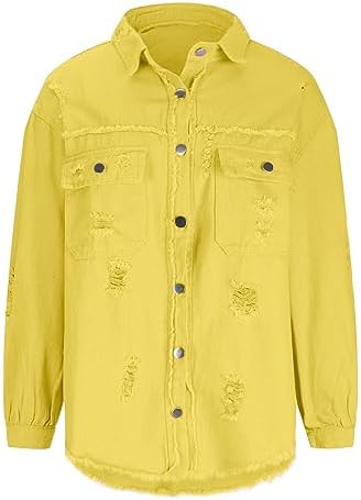 JOAU Womens Winter Ripped Denim Jacket