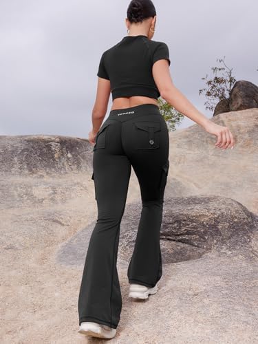 Womens workout flares with hidden pockets and no front seam