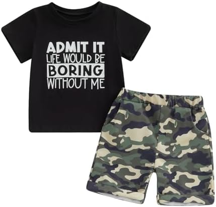 Camouflage Letter Print Toddler Boys Sets