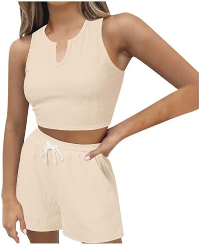 Model-Friendly FatheRinaic Womens Summer Slim Fit Vest Shorts Two-Piece Set