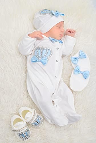 Lilax Baby Boy Jewel Crown Layette Set 4 Piece 0-3 Months