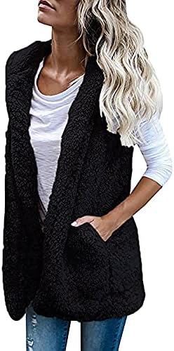 2023 Womens Sherpa Jacket Vest Casual Lapel Fleece Fuzzy Coat Sleveless Outwear