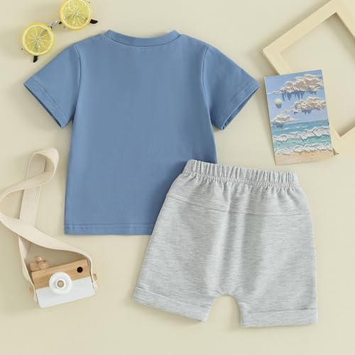 Cute toddler boys summer outfit set with short sleeves and casual pants