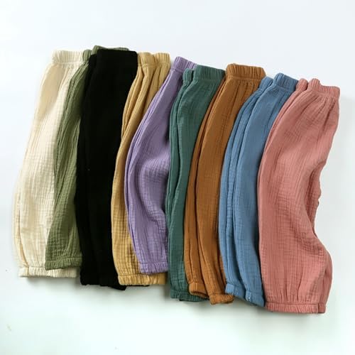 Heamoe Baby Girls Cotton Linen Pants Toddler Casual Elastic Waist Trousers