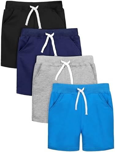 Resinta 4-Pak Toddler Boys Cotton Shorts Summer Essentials Elastic Waist Drawstring