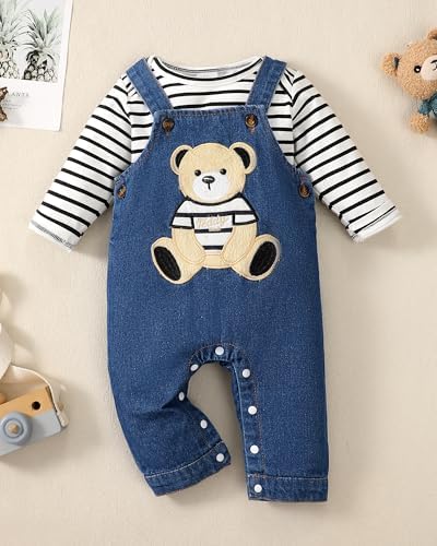 NZRVAWS Newborn Boy Stripe Animal Romper Overalls 0-18