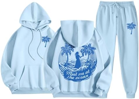 FRESH PICK Preppy Pink Pom Puff Hoodie Set for Teens Girls Tracksuits