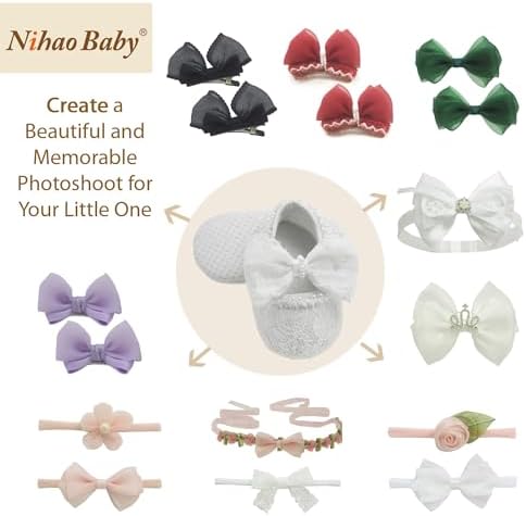 Nihao Baby Girls Baptism Christening White Shoes Headband Set