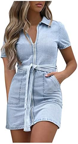 Chic Blue Chambray Denim Dress for Women Bodycon Mini Top