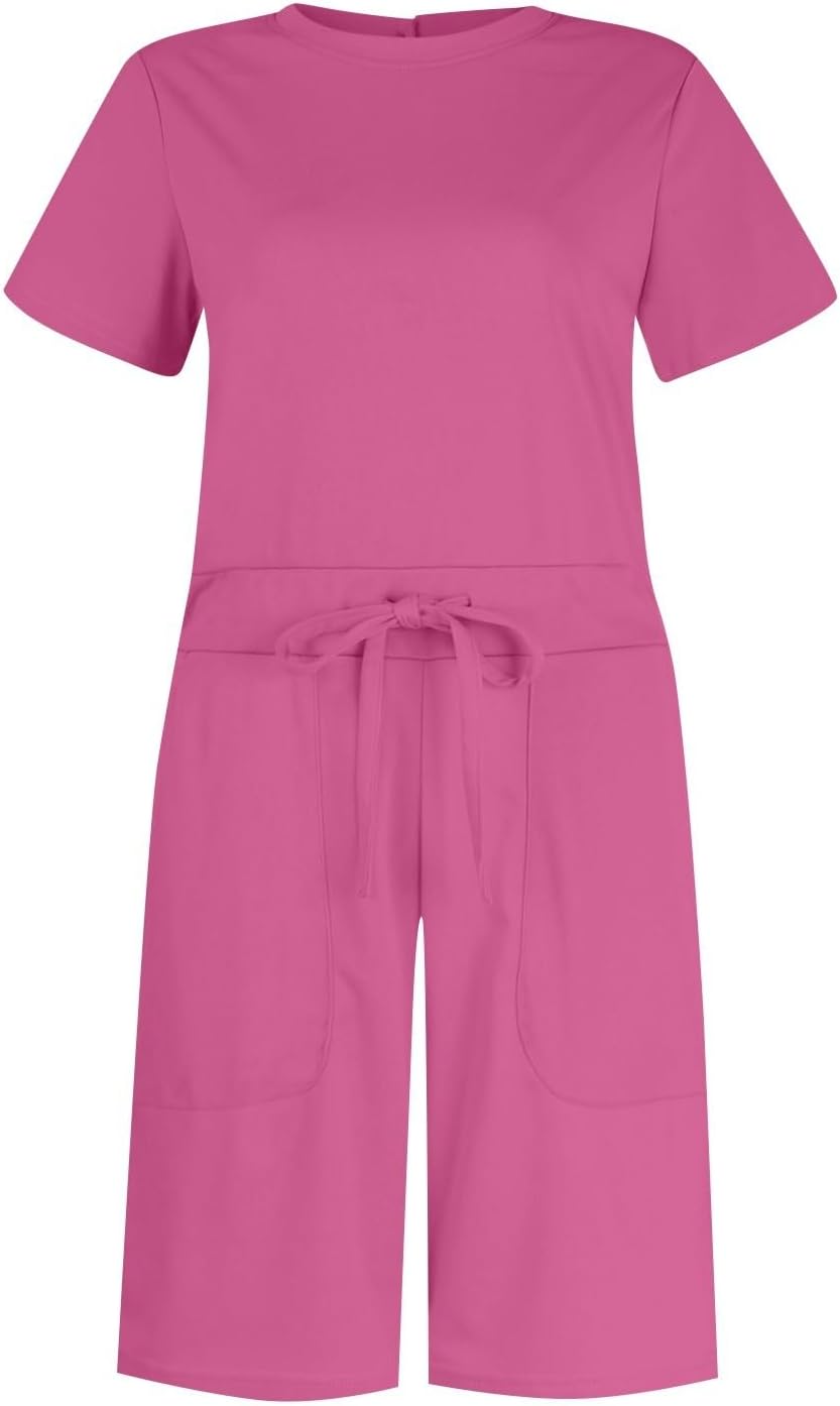 Sfascumop Womens 2025 Summer Crewneck Short Jumpsuit Romper