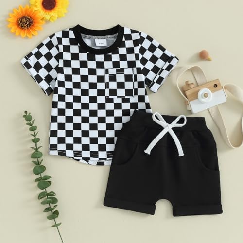 MABABY Toddler Baby Boy Summer Check Em Out T-Shirt Set