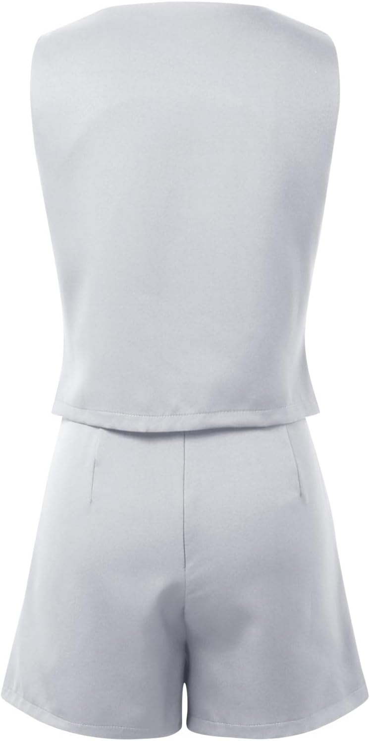 Sfascumop Womens Summer 2-Piece Outfit - V-neck Vest Shorts Set