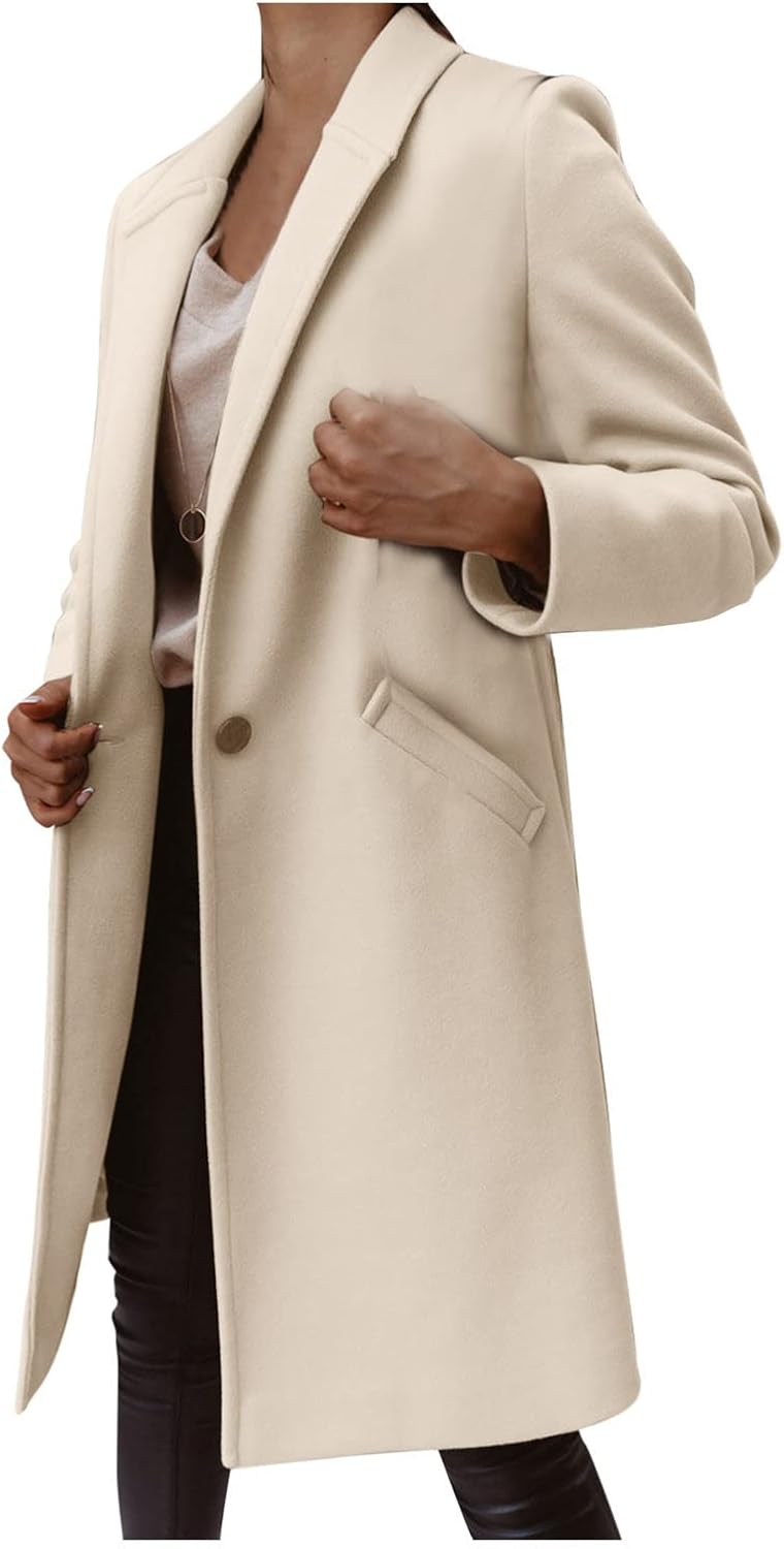 Womens Lapels Collars Wool Pea Coats Mid-Long Over Coats Wind-Resistant Stylish