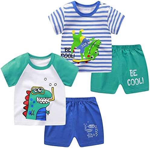 Toddler Boys 4-Piece Dinosaur Kids T-Shirts Shorts Set