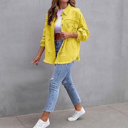 JOAU Womens Winter Ripped Denim Jacket