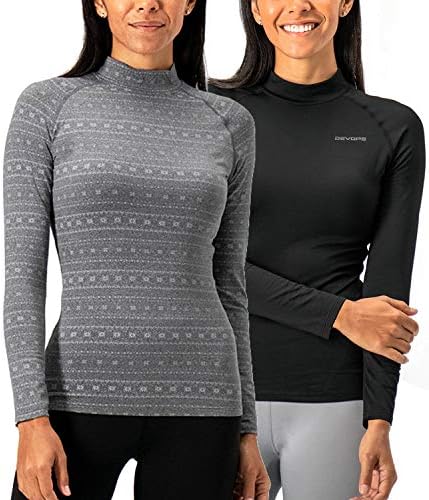 DEVOPS Womens 2 Pack Thermal Turtle Long Sleeve Shirts Compression Baselayer Tops